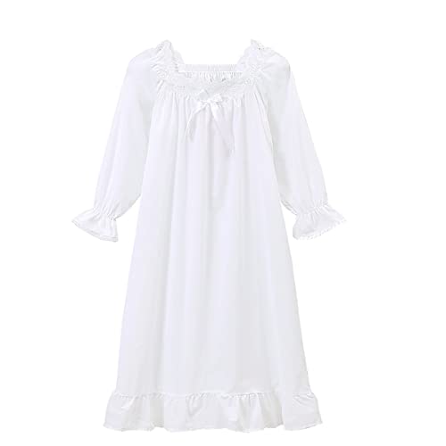 iMOONZZZ Nightgowns for Girls, Long Vintage Soft Cotton Sleepwear, Full Length Nightdress for Kids 3-12 Years