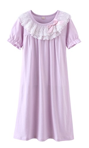 Zegoo Girls 100% Cotton Organic Nightgown Lace Sleepwear Dress 4-14 Years Old