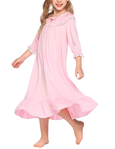 Ekouaer Girls Nightgowns Short/Long Sleeve Sleepwear Comfy Princess Sleep Shirt for Kids Floral Pajama Dress 3-13 Years