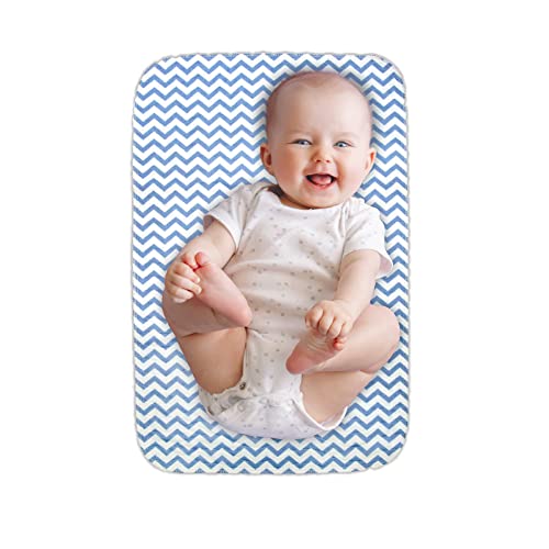 Lessy Messy-Diaper Changing Mat: Changing Pad Portable-The Only Baby Changing pad That is Washer Dryer Safe Reusable Baby Changing Mat Extra Large Waterproof Changing Pad (Blue Chevron)