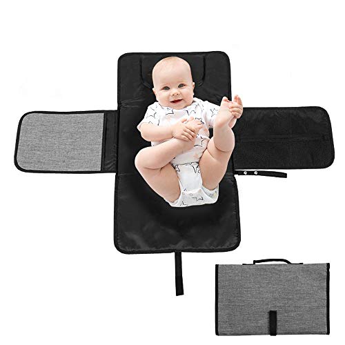 Eutuxia Portable Baby Diaper Changing Pad with Head Cushion. Good for Home & Travel. Portable Nappy Changing Station & Foldable Hanging Bag for Babies, Toddlers & Infants. [Gray]