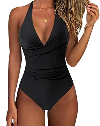 SUUKSESS Women Sexy Tummy Control One Piece Swimsuits Halter Push Up Bathing Suits