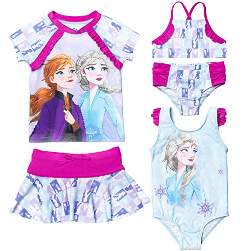 Disney Frozen Elsa Anna Swimsuit Set: Rash Guard Bikini Skirt One-Piece