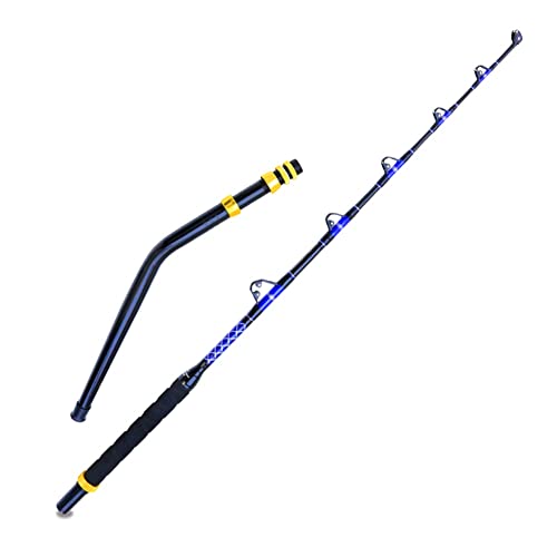 Deep Sea Trolling Rod Offshore Heavy Duty Boat Fishing Pole with Roller Guide Soild Fiberglass 2-Piece 6-Feet Conventional Saltwater Rod with EVA Grip Alu Bent Butt Big Game Fishing Rod