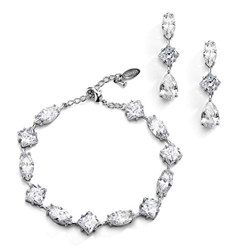 Mariell Silver Zirconia Crystal Wedding Bracelet & Earrings Set for Women, Jewelry for Bride, Bridesmaid