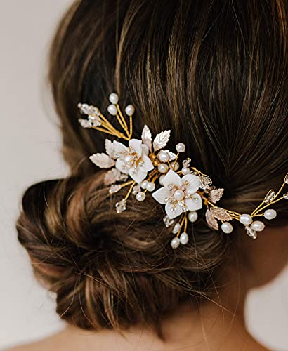 SWEETV Handmade Wedding Hair Comb for Bridal Hair Accessories,Flower Bridal Hair Clip Hair Pieces for Wedding