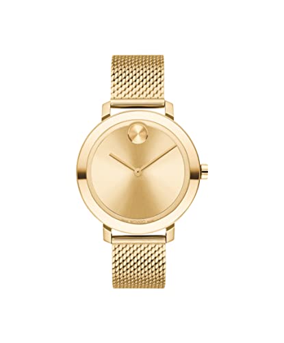 Movado Women's Bold Evolution Swiss Quartz Watch with Stainless Steel Mesh Bracelet, Yellow Gold (Model: 3600814)