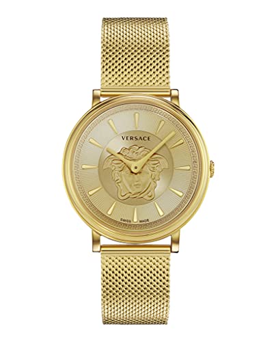 Versace Womens Ion Plated Yellow Gold 38 mm V-Circle Bracelet Watch VE8102219