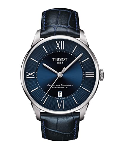 Tissot mens Chemin des Tourelles Stainless Steel Dress Watch Blue T0994071604800