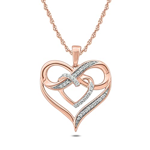 1/10cttw Diamond Accent Double Heart with Infinity Sign Pendant for Women, with Metal color option of White, Rose or Yellow Gold, Women's Infinity Double Heart Necklace with Diamonds, 18