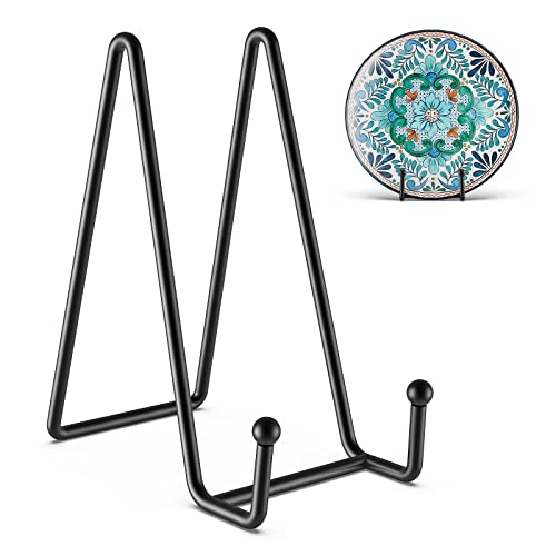 3 Pack 6 Inch Plate Stands for Display Picture Stand - 6 Inch Vinyl Table Top Display, Metal Frame Holders Decorative Plate for Book , Picture, Photo and Platter, Tabletop Art, Black 3 Packs