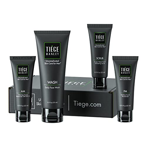 Tiege Hanley Essential Skin Care Routine for Men | Skin Care System Level 1 | Face Wash, Scrub, and Two Moisturizers | Made in USA | 30 Day Supply