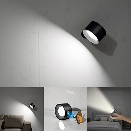 Koopala LED Wall Sconces, Wall Mounted Lamps with Rechargeable Battery Operated 3 Color Temperatures & 3 Brightness Levels 360°Rotate Magnetic Ball, Cordless Wall Lights for Study Reading Bedside