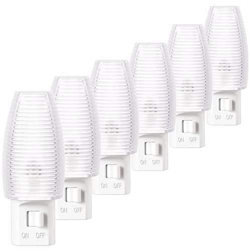 Emotionlite Plug in Night Light, Manual On Off Switch, Warm White LED Nightlight, Kids, Nursery, Bedroom, Bathroom, Hallway, Stairs, Kitchen, UL Listed, 6 Pack