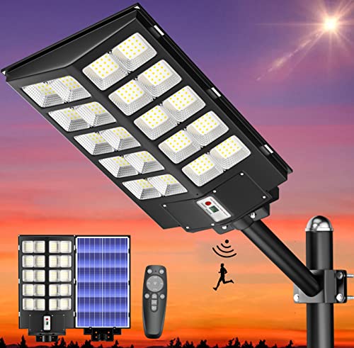 Gefolly 1000W Solar Street Lights Outdoor, 120000LM Commercial Parking Lot Light, 6500K Dusk to Dawn Solar Security Flood Lights Motion Sensor Solar Led Lamp for Basketball Court, Road, Playground