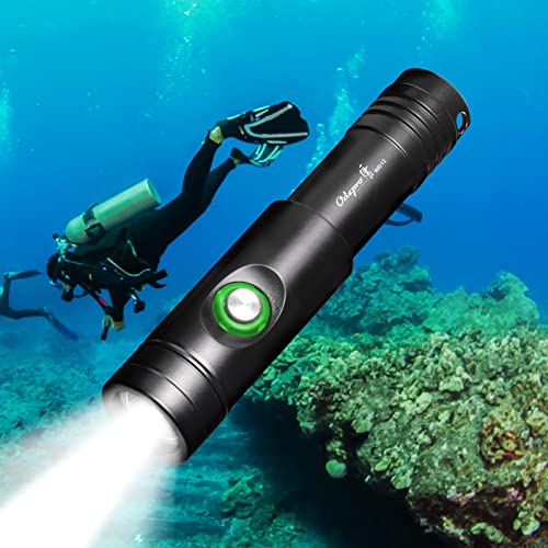 Odepro WD12 Scuba Diving Light 1050 Lumen Super Bright Compact Dive Lights with 3 Modes, IP68 Waterproof Submarine LED Flashlight with Battery Indicator, for 150m Underwater Diving, Fishing, Camping