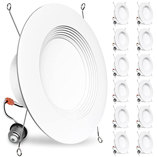 BBOUNDER 12 Pack 5/6 Inch LED Recessed Downlight, Baffle Trim, Dimmable, 12.5W=100W, 5000K Daylight, 950 LM, Damp Rated, Simple Retrofit Installation -No Flicker