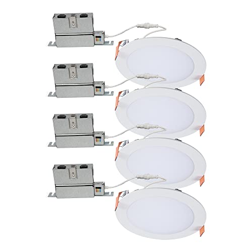 HALO 6 inch Recessed LED Ceiling & Shower Disc Light – Canless Ultra Thin Downlight – White - 4 Pack