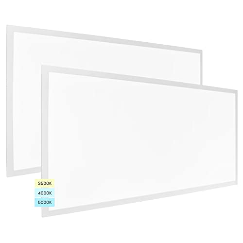 LUXRITE 2x4 FT LED Flat Panel Lights, 50W, 3 Color Selectable 3500K-5000K, 5500 Lumens, Recessed Drop Ceiling Lights, 0-10V Dimmable, 120-277V, Lay-in Fixture, IC Rated, Damp Rated, ETL, DLC (2 Pack)