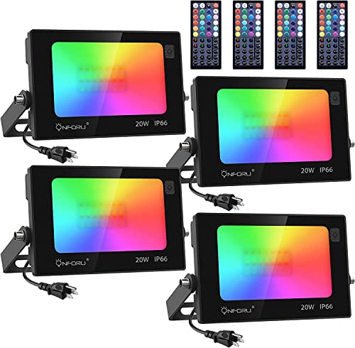 Onforu 4 Pack RGB LED Flood Light 160W Equivalent, DIY Color Changing Stage Lights with Remote, IP66 Indoor Outdoor Landscape Floor Strobe Light, Uplights for Event, Uplighting Party, Wall Wash,Timing