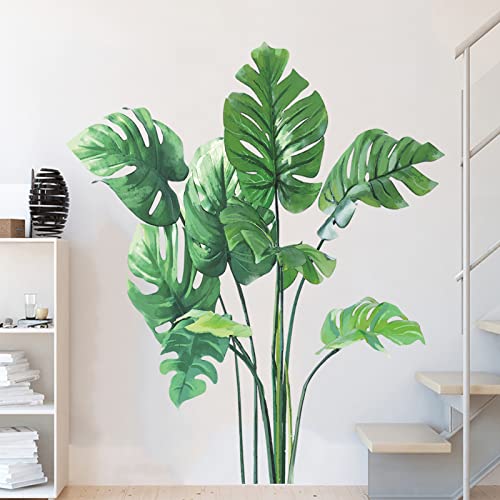 Leaf Wall Decals Green Plants Wall Stickers for Bedroom, Tropical Monstera Leaves Wall Art Dedor Stickers Natural Palm Leaf Wall Posters Decorations for Living Room Office