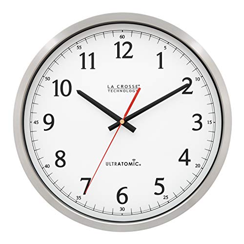 La Crosse Technology 404-1235UA-PL UltrAtomic 14 inch Stainless Steel Wall Clock, Shatterproof Lens, Silver