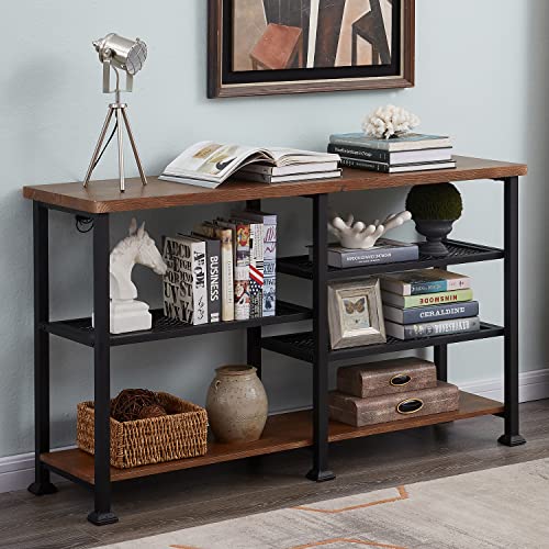 Homissue 5 Tier Industrial Console Sofa Table with Storage Shelf, 55 Inch Long Entryway Table TV Stand for Living Room, Brown