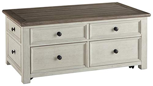 Signature Design by Ashley Bolanburg Farmhouse Lift Top Coffee Table with Drawers, Antique Cream & Brown