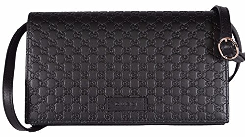 Gucci Women's Leather Micro GG Guccissima Mini Crossbody Wallet Bag Purse (Black)