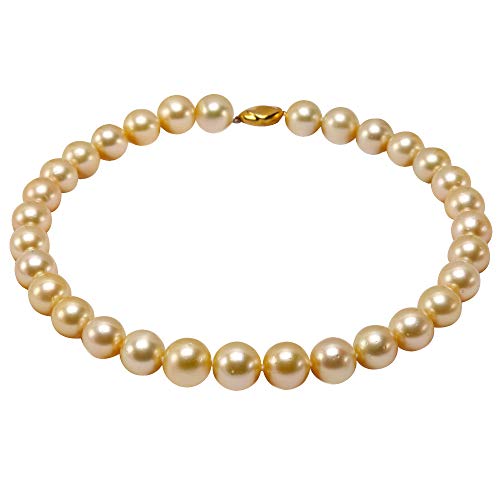 JYX Pearl Genuine 13-14.5mm Golden South Sea Pearl Necklace AAAAA Round Princess Necklace for Women 18