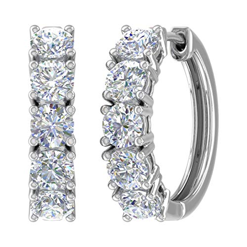 1 Carat to 5 Carat 14K Gold Round White Diamond Ladies Huggies Hoop Earrings (I1-I2 Clarity)-IGI Certified