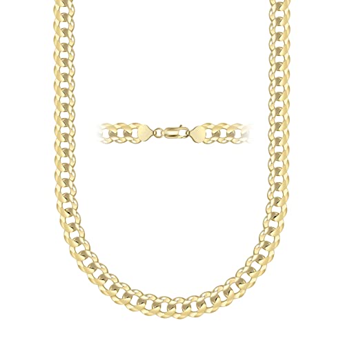 14K Solid Yellow Gold 3.2MM, 4.5MM, 5.5MM, 7MM and 8MM Thick Heavyweight Cuban Curb Link Chain Necklace or Bracelet- Lobster Claw