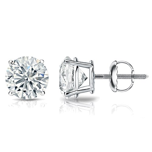 1/6 to 2 Carat Diamond Round Stud Earrings in 14k White or Yellow Gold (I1-I2, cttw) 4-Prong Basket Screw Back by Diamond Wish