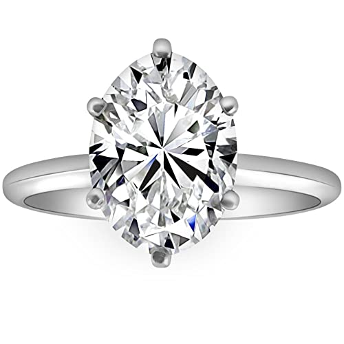 14k White Gold 3.18Ct Oval Solitaire Diamond Engagement Ring High Polished 6-Prong IGI Certified Lab Grown (H/VS2)