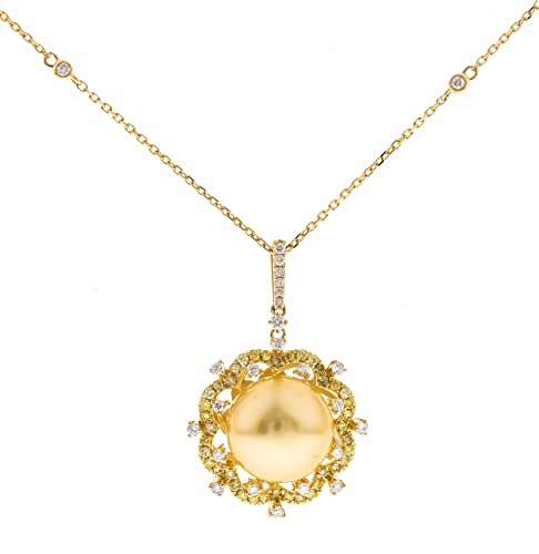 Gin & Grace 18K Yellow Gold South Sea Pearl and Natural Diamond (I1) Pendant for Women.