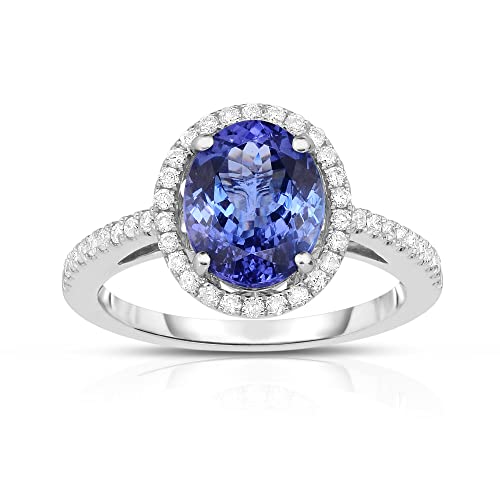 KOKAV 18K White Gold Genuine Tanzanite 3Ct Oval, Diamond Halo Gorgeous Ring. size 7