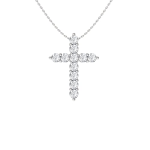 Diamondere Natural and Certified Diamond Cross Petite Necklace in 14k White Gold | 1.61 Carat Pendant with Chain