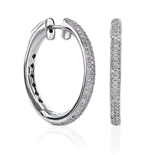 1/2 Carat Diamond Hoop Earrings for Women in 18k White Gold (G-H, SI2-I1, cttw) Hinged Hoop by AARA JEWELERY