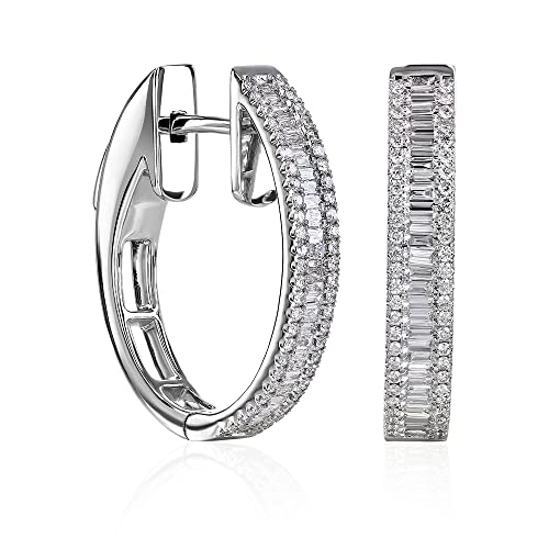 0.90 Carat Baguette Cut Diamond Hoop Earrings for Women in 18k White Gold (G-H, SI2-I1, cttw) Hinged Hoop by AARA JEWELERY