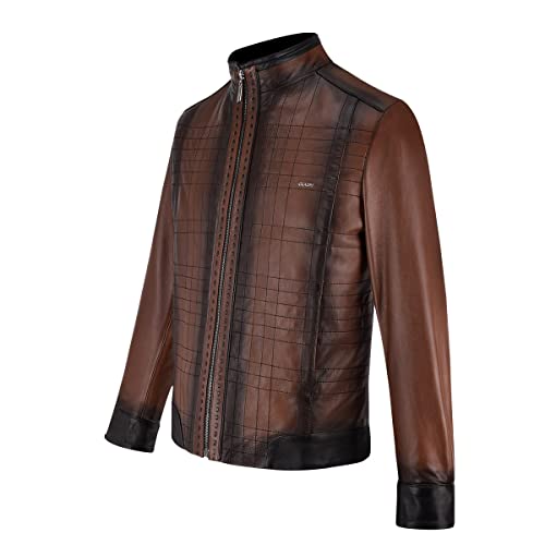 CUADRA Men's Jacket in Genuine Leather with Embroidery Brown