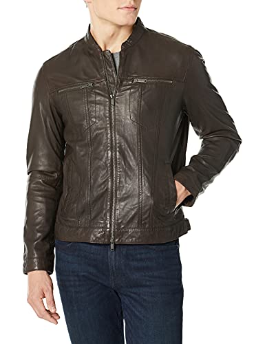 John Varvatos Star USA Men's Brando Band Collar Leather Jacket