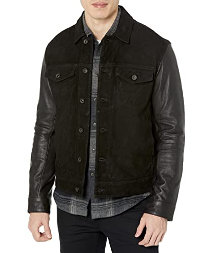 JOHN VARVATOS Men's Rex Modern Leather Trucker Jacket