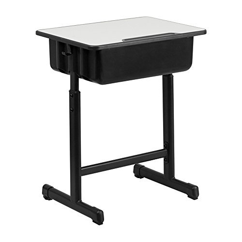 Flash Furniture Billie Student Desk with Grey Top and Adjustable Height Black Pedestal Frame