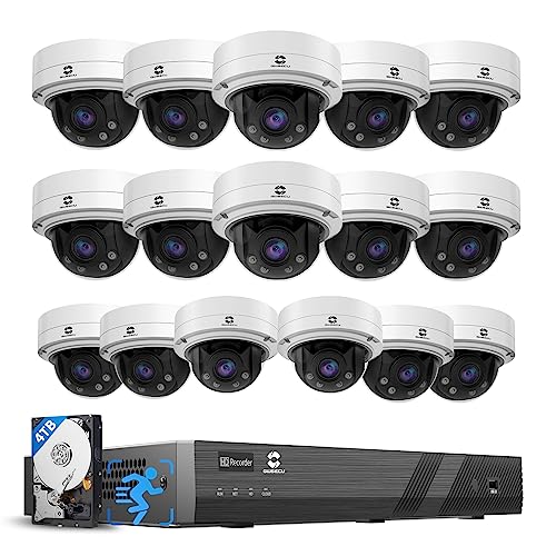 GWSECU 16 Channel Camera Systems with 4TB HDD, 5X Optical Zoom AI Human Vehicle Detection, 16x 4K IP66 IK10 Vandal-Proof Dome Microphone Security IP Cameras 2.7-13.5mm Manual Zoom Lens, G81616SD57