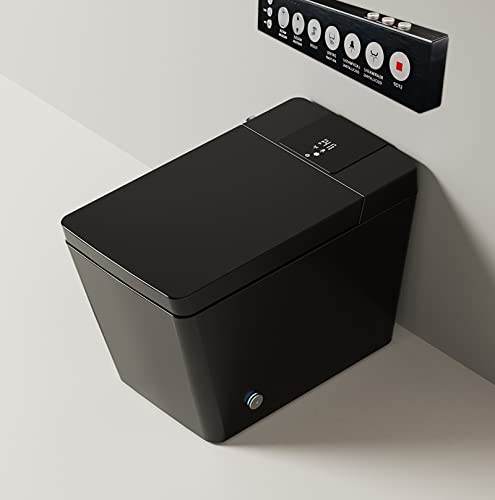 Black Smart Bidet Toilet for Bathroom with Remote Control, Modern Intelligent One Piece Tankless Toilet with Auto Open/Close Lid, Auto Dual Flush, Heated Bidet Seat, Warm Water and Dry.