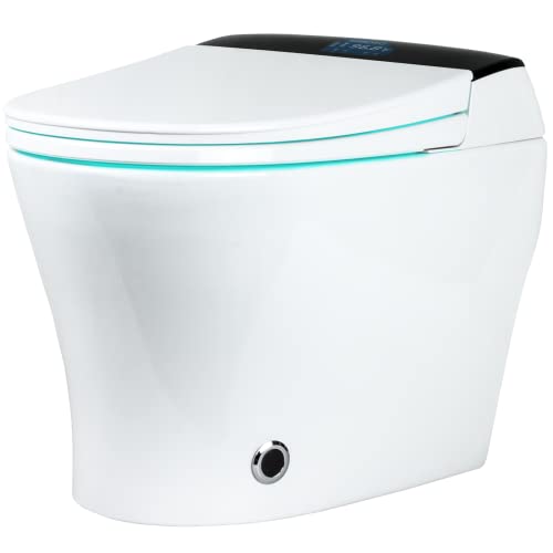 EUROTO [Newest 2023] One-Piece Dual Flush, Integrated Bidet and Toilet, Luxury Auto Open and Close Lid Heated Seat, Warm Dryer and Air Deodorizer, White (2022 Foot Feel Flip Flap Smart Toilet)