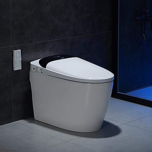 Smart Toilet with Bidet Built in, Advanced Smart Bidet Toilet, Heated Seat, Auto Opening/Closing/Off-seat Flush, Dryer, Warm Water Wash, Night Light, Intelligent Tankless One Piece Toilet for Bathroom