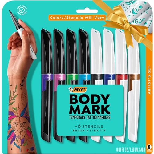 BIC BodyMark Temporary Tattoo Markers for Skin (MTBP81-AST), Color Collection, Flexible Brush Tip, Assorted Colors, Skin-Safe*, Cosmetic Quality (Pack of 36, 288 Count Total)