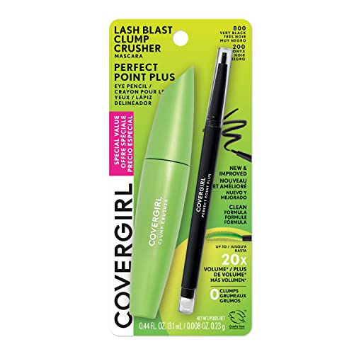 Covergirl Lash Blast Clump Crusher Mascara, Very Black & Perfect Point Plus Eyeliner Pencil, Black Onyx, Case of 72