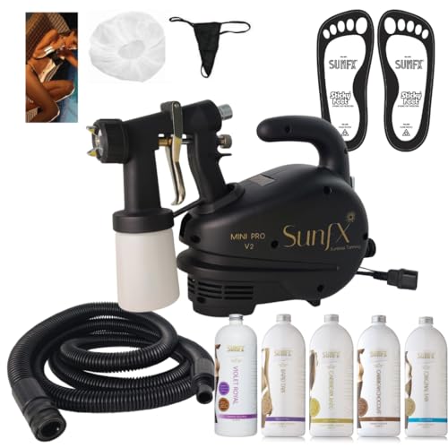 SunFX Pro Mini V2 Professional Airbrush HVLP Sunless Tanning System | Salon Use | Soultion Pack | Accessories